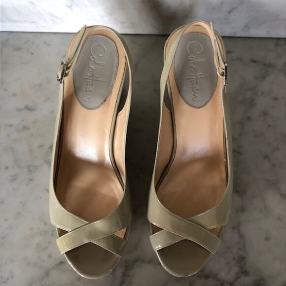 COLE HAAN Nike Air Open Toe Wedge Platform Espadrille Sandal Patent Nude… - Picture 4 of 17
